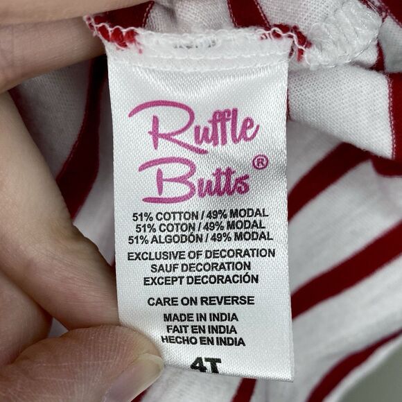 Ruffle Butts Red White Striped Ruffle Sleeve Long Sleeve Shirt Holiday Size 4T - Picture 7 of 8